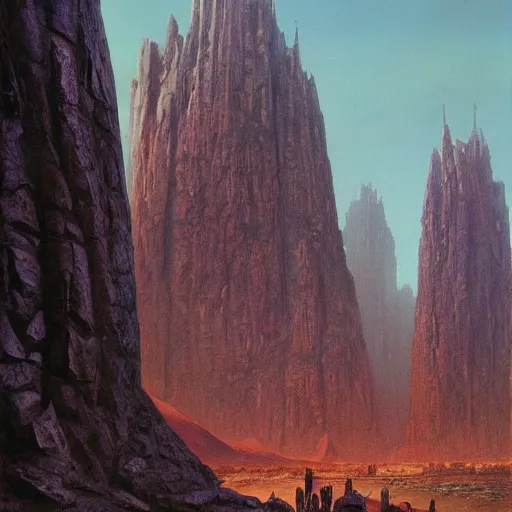 Prompt: concept art of a giant golem, day time, foreboding, fantasy, valley, wayne barlowe