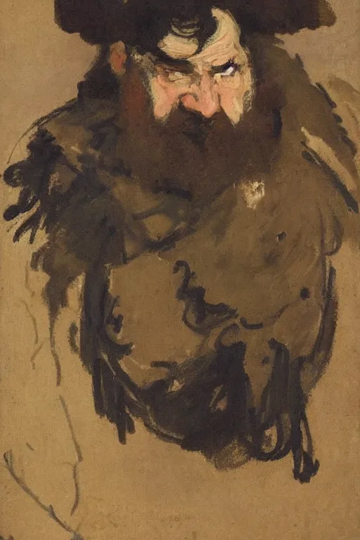 Image similar to portrait of a grumpy dwarven barbarian by walter sickert, john singer sargent, and william open