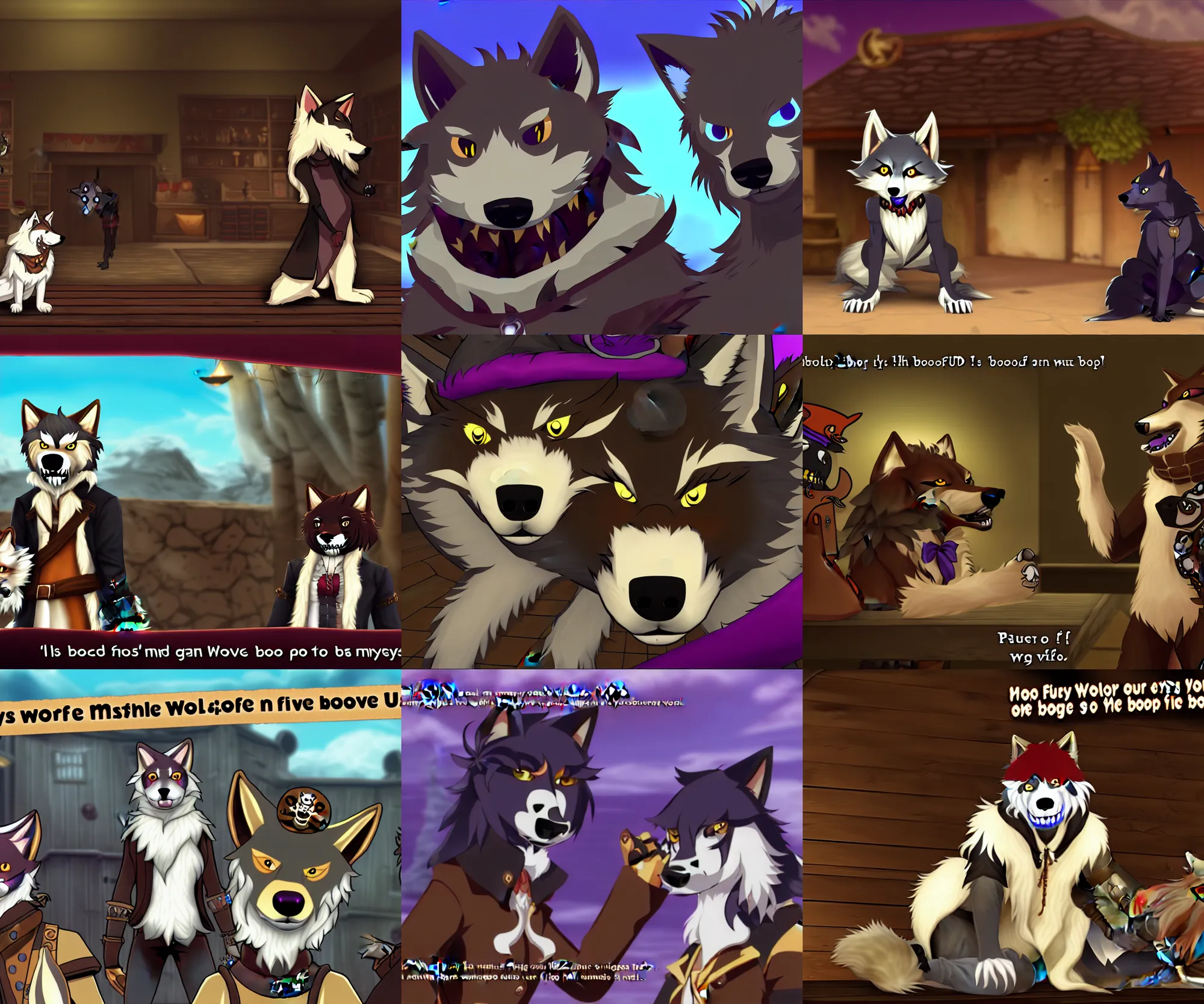 Prompt: furry - wolf - pirate - fursona uhd ue 5 visual novel pc game screenshot : mystery of the booped snout