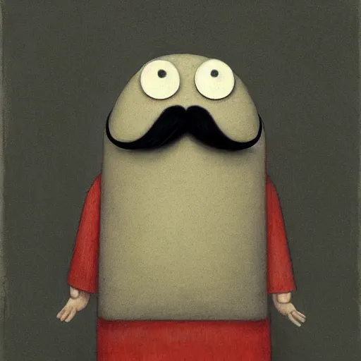 Image similar to a portrait of a character with a moustache by Shaun Tan