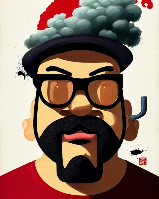 Prompt: painting portrait of big smoke evaporating as smoke, cartoon, warm lighting. big smoke's body is smoke. movie poster, illustration by bartek fedyczak, erak note, tooth wu, neil richards, kan liu, siwoo kim, jisu choe, trending on art station