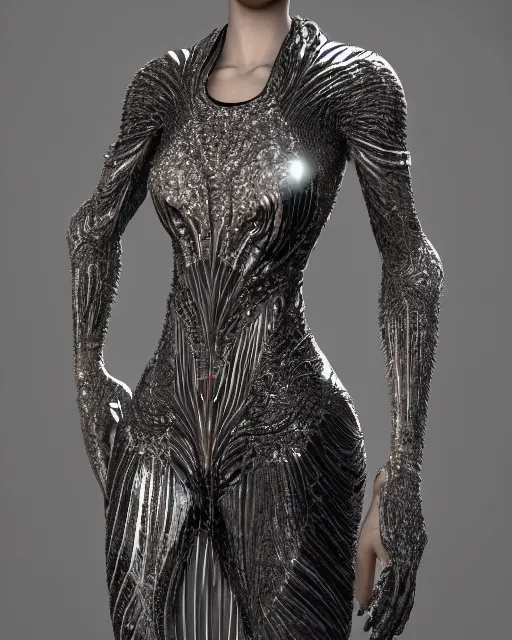 Image similar to a highly detailed metahuman 8 k close up render of bella hadid as surrealism renaissance in iris van herpen dress schiaparelli in diamonds crystals swarovski and jewelry iridescent in style of alphonse mucha gustav klimt trending on artstation made in unreal engine 4