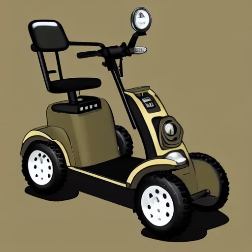 Image similar to military diagram of a mobility scooter with a mounted machine gun