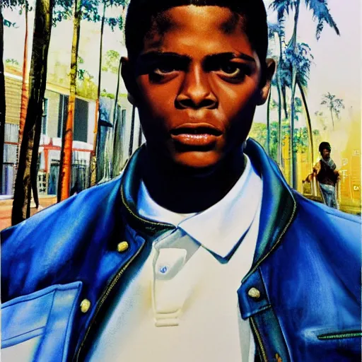 Image similar to photorealistic picture, by bob peak and alex ross, boyz n the hood, gouache and wash paints, fine details, fine intricate, fine facial proportionate, fine body proportionate, fine fix broken line, fine fix duplicate line, smooth focus, sharp details, bokeh, 4 k, fine 5 k details