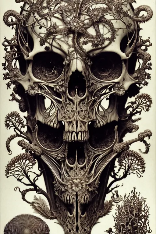 Image similar to art forms of nature by ernst haeckel, memento mori by arthur rackham, ornate antique porcelain beautiful skull mask, ultrasharp, photorealistic, hyperdetailed, octane render, polished, art nouveau, neo - gothic, gothic, intricate ornamental organic filigree, art nouveau botanicals, art forms of nature by ernst haeckel, horizontal symmetry, symbolist, visionary