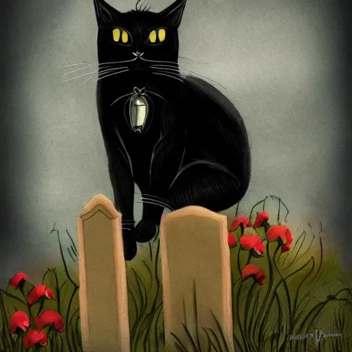 Image similar to black cat in graveyard at midnight halloween tattoo on shoulder by anton pieck, intricate, extremely detailed, digital painting, artstation concept art