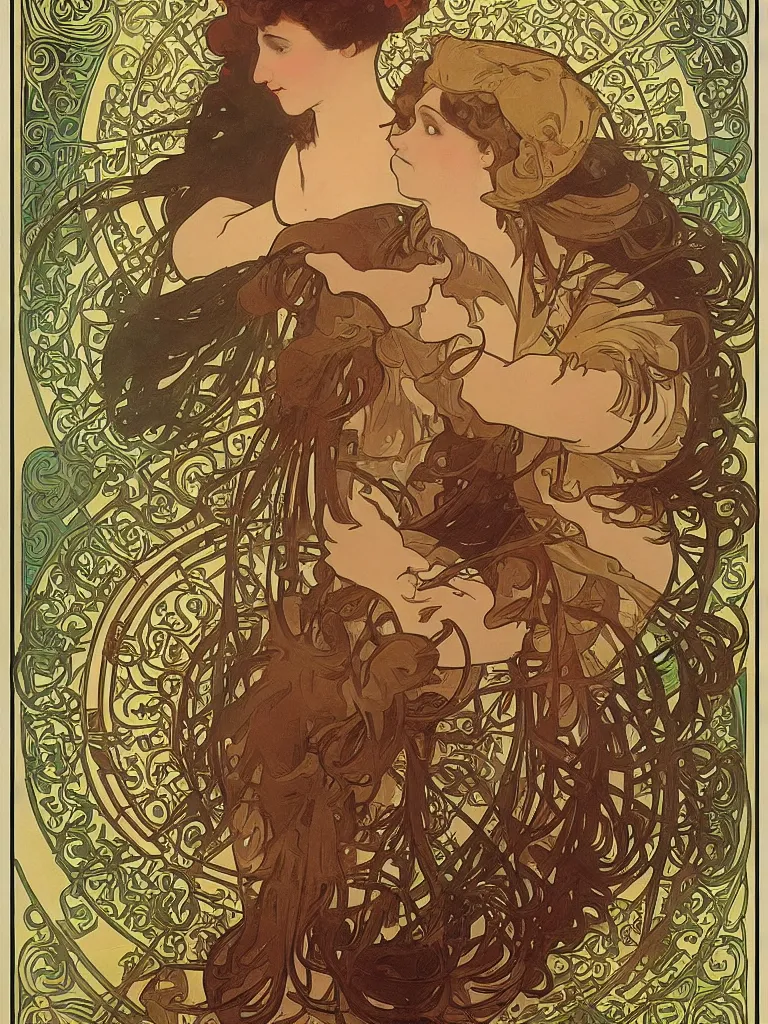 Image similar to a detailed theatrical poster illustration by alphonse mucha,