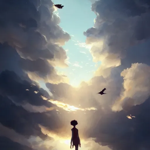 Prompt: milano bird flying. clouds. summer.. 4 k, concept art, by wlop, ilya kuvshinov, artgerm, krenz cushart, greg rutkowski, pixiv. cinematic dramatic atmosphere, sharp focus, volumetric lighting, cinematic lighting, studio quality