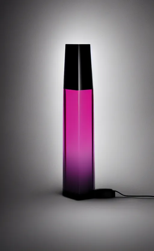 Prompt: a table lamp designed by armani in the shape of perfume, advertising photography, color gradient background