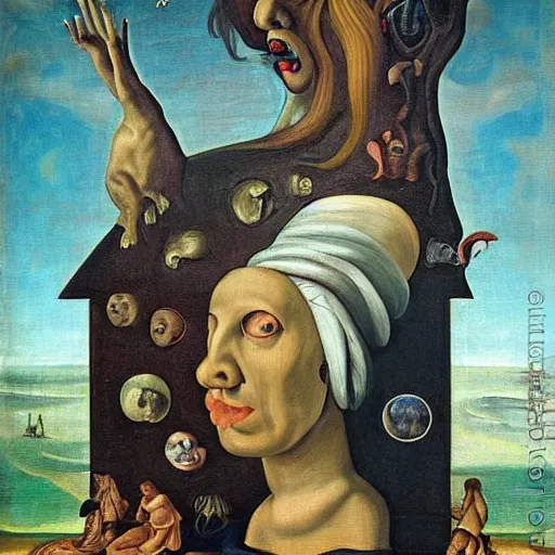 Image similar to terrifying surrealist monster portrait renaissance painting