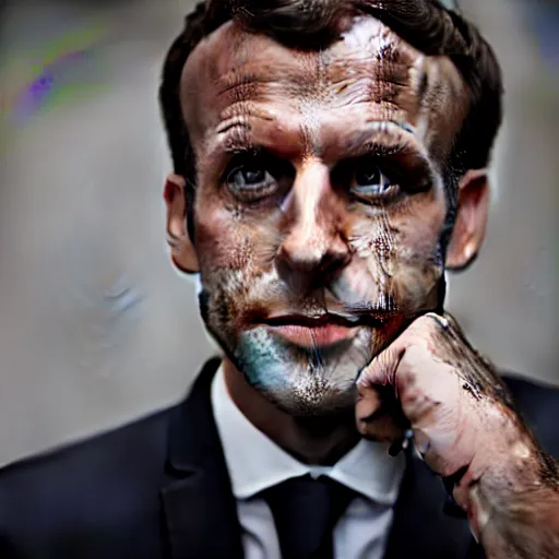 Prompt: closeup portrait of emmanuel macron as a thief in a smoky new york back street, natural light, sharp, detailed face, magazine, press, photo, steve mccurry, david lazar, canon, nikon, focus