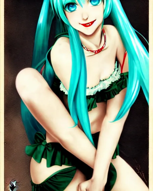 Image similar to Hatsune Miku by Gil Elvgren