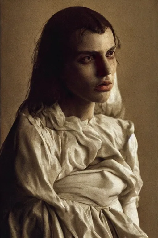 Image similar to hyperrealism close - up fashion portrait by roversi photo from the holy mountain by alejandro jodorowsky in style of francisco goya