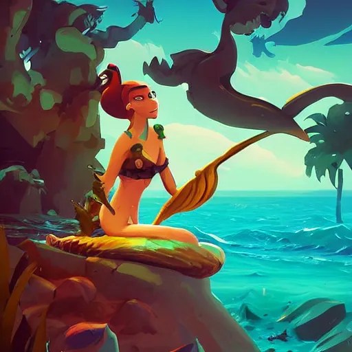 Image similar to painting mermaid treasure on sea of thieves game avatar hero smooth face median photoshop filter cutout vector, behance hd by jesper ejsing, by rhads, makoto shinkai and lois van baarle, ilya kuvshinov, rossdraws global illumination