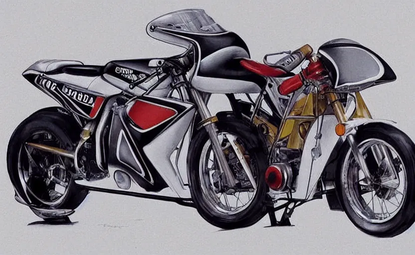 Prompt: 1 9 8 0 s honda race motorcycle concept art, art,