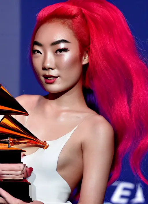 Image similar to rina sawayama winning a grammy award, red weapon 8 k s 3 5, cooke anamorphic / i lenses, highly detailed, cinematic lighting