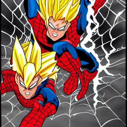 Prompt: spiderman is a super Saiyan