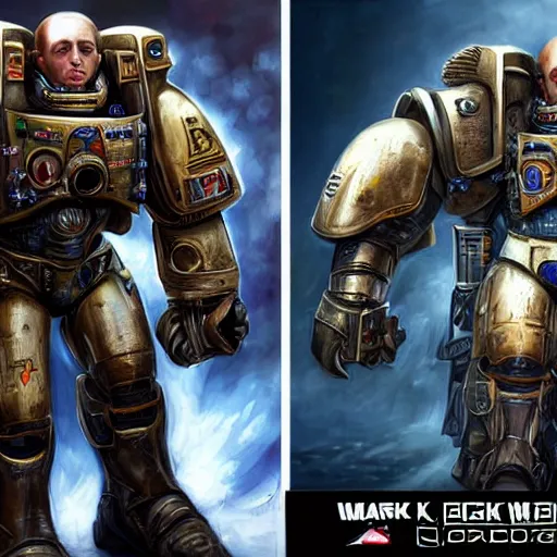 Image similar to epic game portrait, beautifully detailed, hyper realistic. mark zuckerberg as artificial intelligence in warhammer 4 0 k. by josh kirby