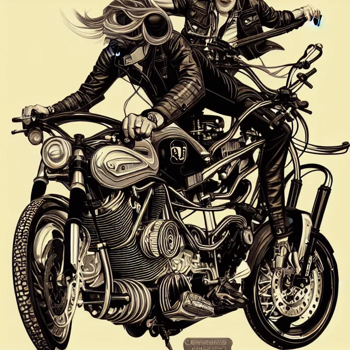 Image similar to Dangerous Biker illustration, vector art style, medium shot, intricate, elegant, highly detailed, digital art, ffffound, art by JC Leyendecker and sachin teng