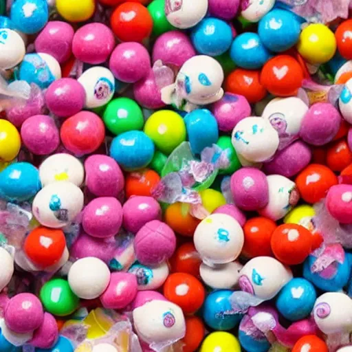 Image similar to every time grandma opens her mouth, gumballs come pouring out... just absolutely tumbling everywhere. No doctor has been able to tell us why