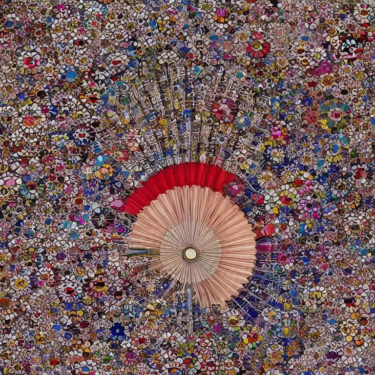 Prompt: japanese silk fan pattern, takashi murakami, digital painting, highly detailed, intricate, elegant, artstation, concept art, beautiful,