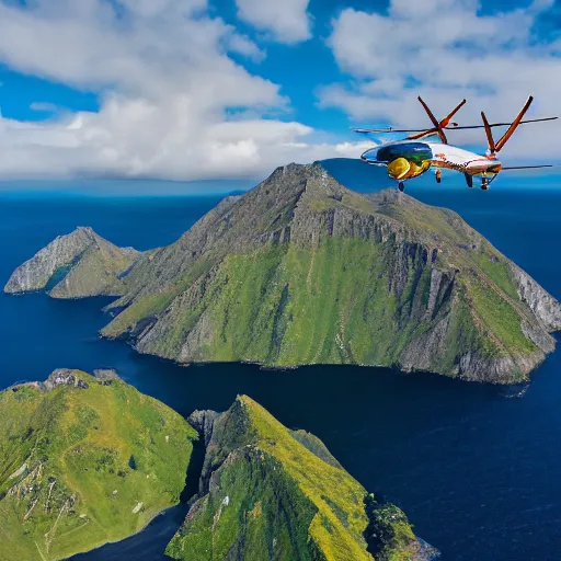 Image similar to aerial 3 5 mm photograph of flying scapecraft over laskhwadeep island