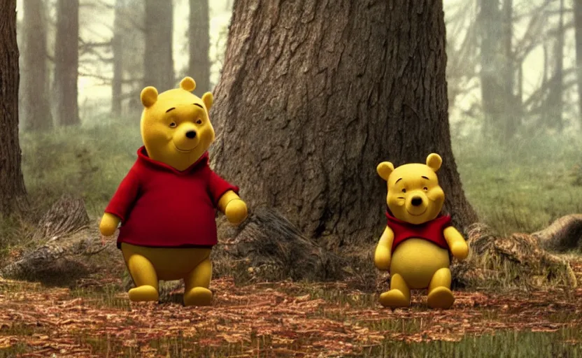 Image similar to a still of winnie the pooh in there will be blood ( 2 0 0 7 ), cinematic, very detailed, 8 k,