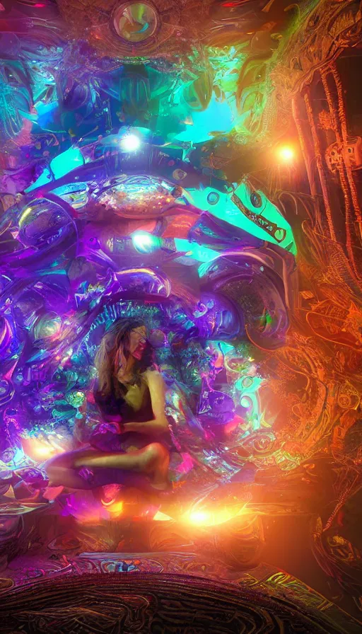 Image similar to psytrance artwork, with vray