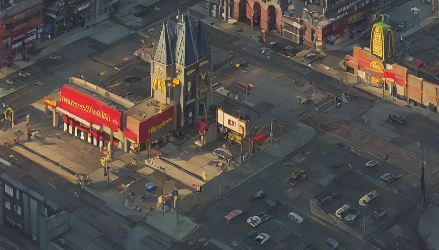 Prompt: A highly detailed matte painting of the mcdonalds!!!!!!!!!!!!!!!!!!!!!!!!!!!!!!! castle by Studio Ghibli, Makoto Shinkai, by Artgerm, by beeple, by Greg Rutkowski, volumetric lighting, octane render, 4K resolution, trending on artstation, masterpiece