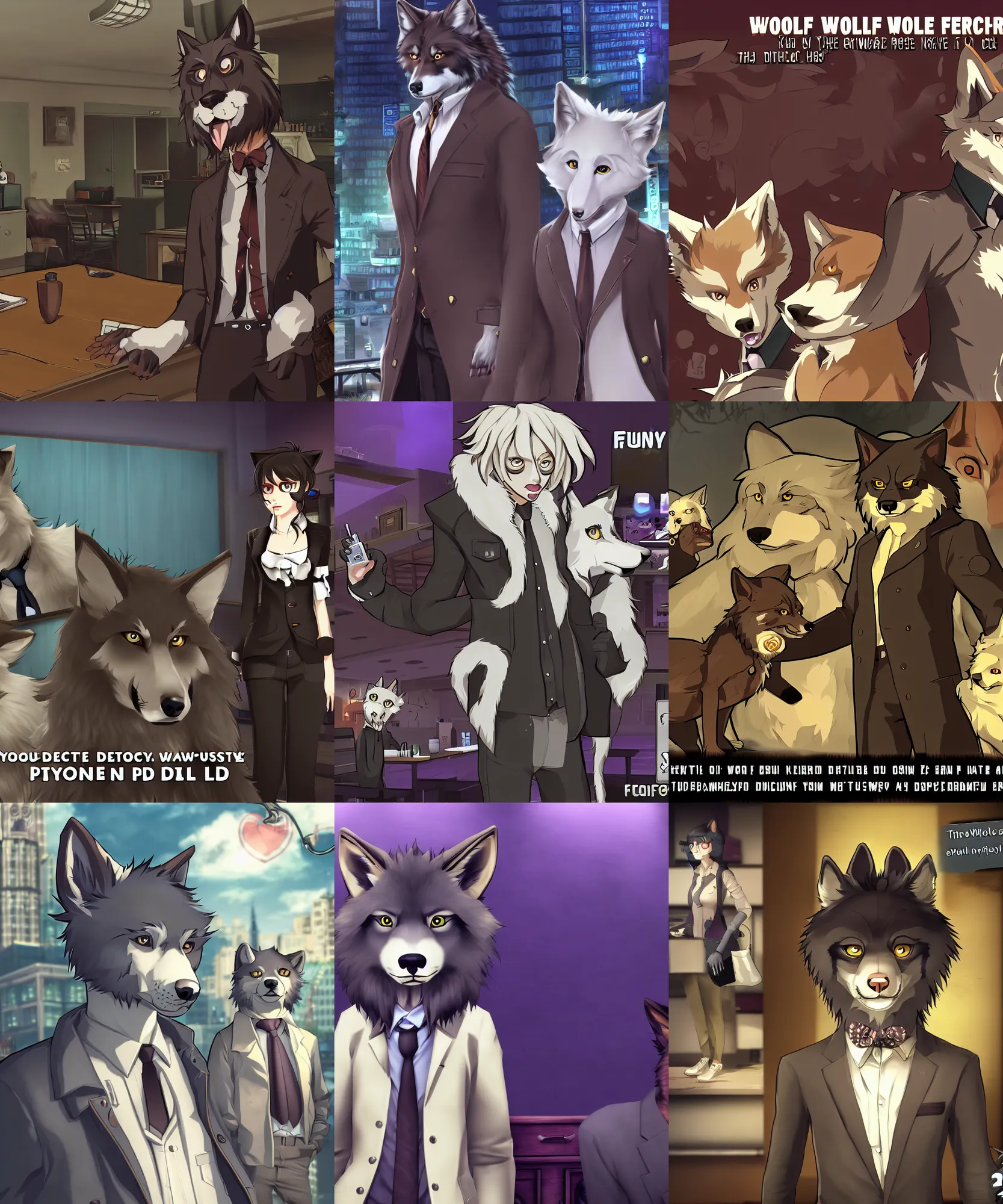 Image similar to furry - wolf - detective - fursona uhd ue 5 visual novel pc game screenshot