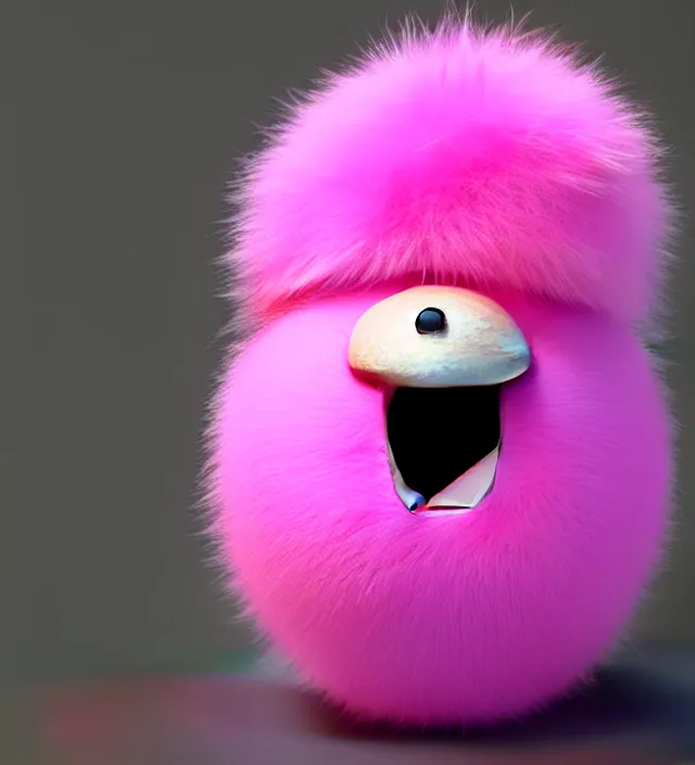 Prompt: high quality 3 d render hyperrealistic very cute big pink little spherical creature, happy, smile, plush mascot, short spiky dense fluffy smooth fur, isometric view, pink fluffy fur, 1 5 0 mm, beautiful natural soft light, rim light, smooth background, artstation, ultra detailed, elegant, ultra detailed, metallic armor, octane render