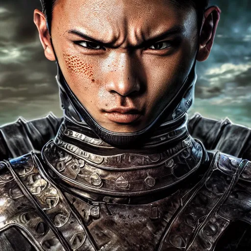 Prompt: anime of man with slight facial hair, brown eyes, full body, reptile armor by akira toriyama hyper realistic, dark fantasy detailed, high definition insanely detailed, bitter wide angle lens dark lighting, moody lighting