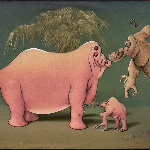 Image similar to creepy crystal hippopotamus by antonio berni
