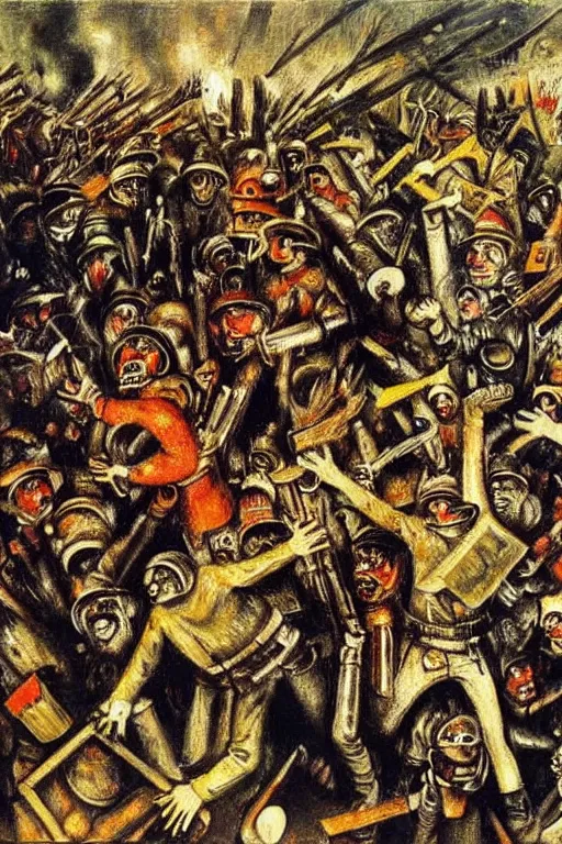 Prompt: highly detailed painting of a riot, otto dix