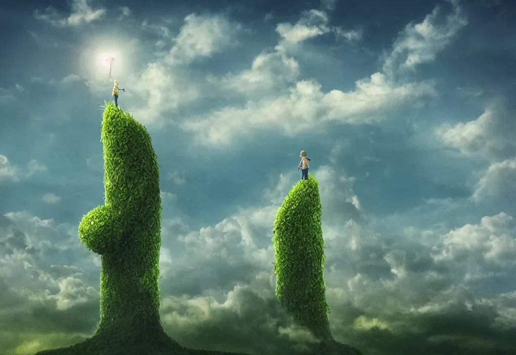 Image similar to a beanstalk reaching the clouds, vast city landscape