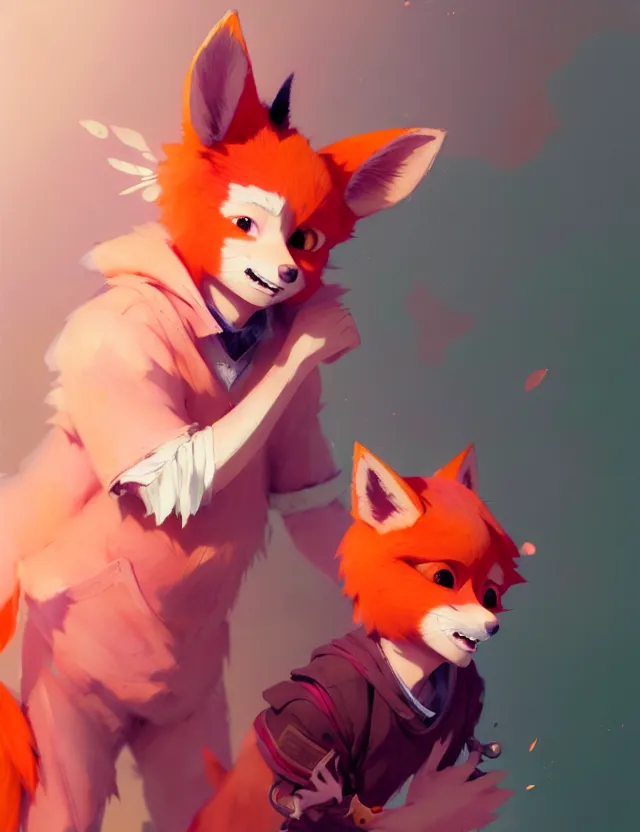 Image similar to a beautiful fullbody portrait of a cute anime boy with orange hair and pink fox ears. character design by cory loftis, fenghua zhong, ryohei hase, ismail inceoglu and ruan jia. artstation, volumetric light, detailed, photorealistic, fantasy, rendered in octane