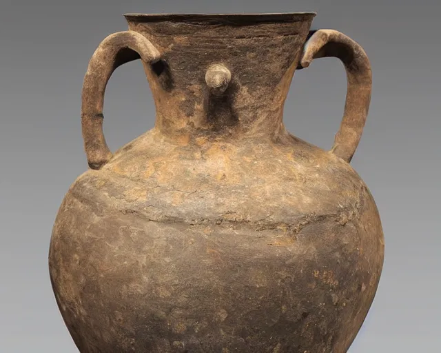 Prompt: a beautiful, ancient, iron made greek amphora container, museum item, sculpted with the face of tom cruise h 1 0 2 4