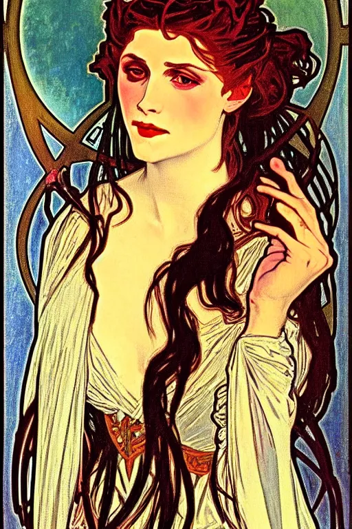 Image similar to vampire princess portrait painted by alphonse mucha