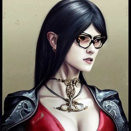 Image similar to a portrait a young asia argento as bayonetta, urban motifs, intricate, elegant, highly detailed, digital painting, trending on artstation, concept art, smooth sharp focus, illustration, art by artgerm and greg rutkowski