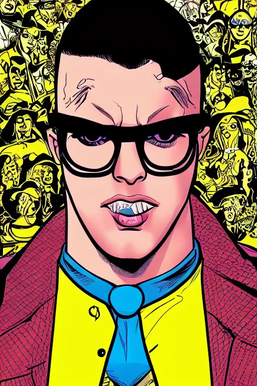 Prompt: Portrait of singer Bad Bunny, face transforming in a Rabbit, DC Comics, digital illustration by George Perez and Jim Lee