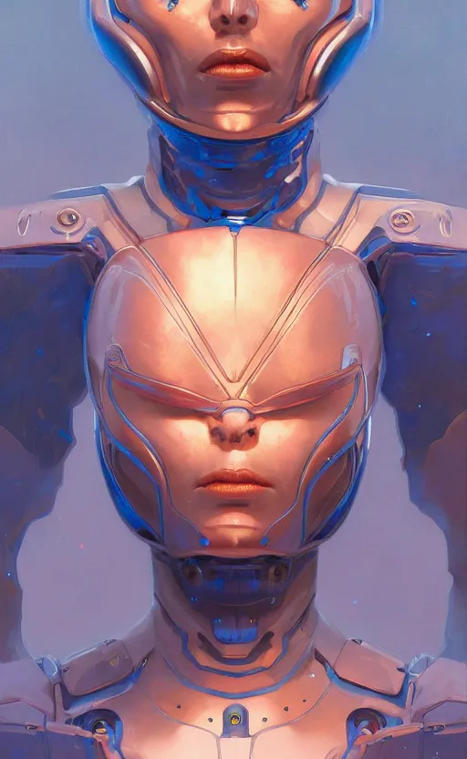 Image similar to portrait of a blue alien wearing a tight and smooth space suit, intimidating, intricate, headshot, highly detailed, digital painting, artstation, concept art, sharp focus, cinematic lighting, illustration, art by artgerm and greg rutkowski, alphonse mucha, Moebius, Jean Giraud, cgsociety