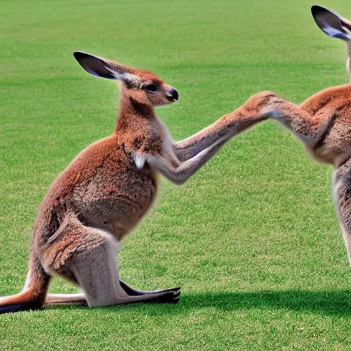 Prompt: kangaroos playing soccer