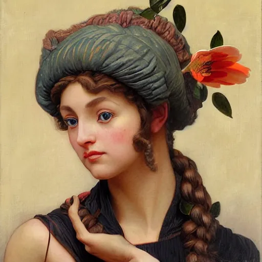 Image similar to a vintage portrait painting of a fantasy explorer lady, highly detailed, art by tristan eaton and artgerm and william - adolphe bouguereau