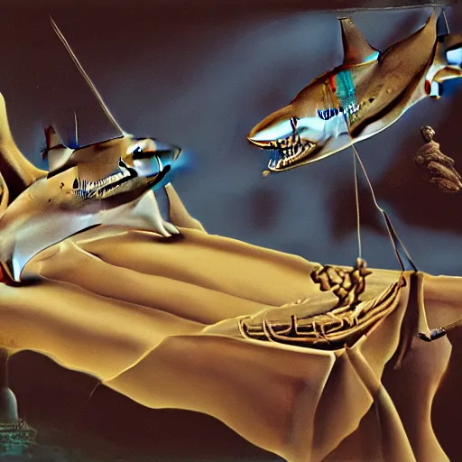 Image similar to sharks in the persistence of memory of salvador dali