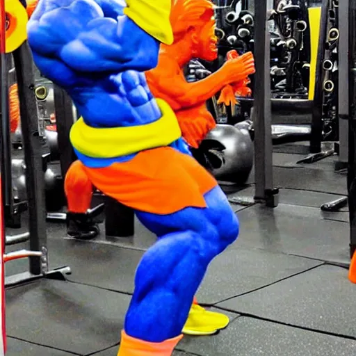 Prompt: candid photo of Cosmic Goku at Planet Fitness by Annie Leibowitz, photorealisitc, extremely detailed