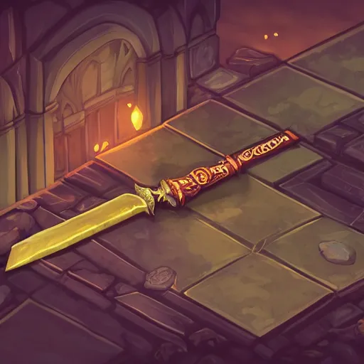 Image similar to a magical sword, fantasy rpg, isometric, digital art, dark background