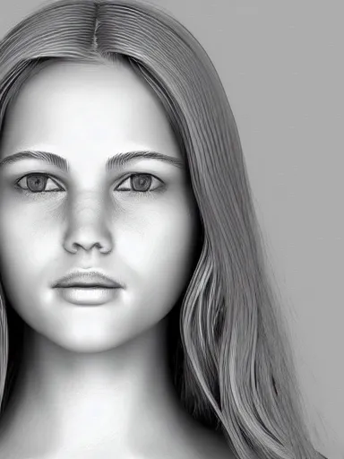 Image similar to highly detailed 3 d mesh of a girl, portrait, grayscale