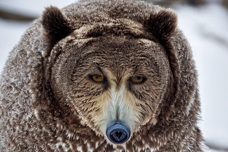 Image similar to wildlife photography of an bear owl hybrid by Emmanuel Lubezki