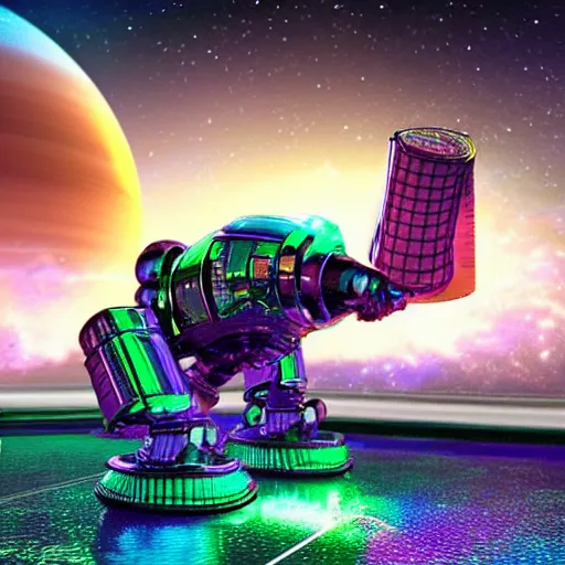 Prompt: 3 d rendered movie still pearlescent robot kitten robots in epic outer space battles and disco dance contests on saturn. science fiction, blockbuster movie, dystopian future, computer - animated science fiction film, imax 7 0 mm, 4 k