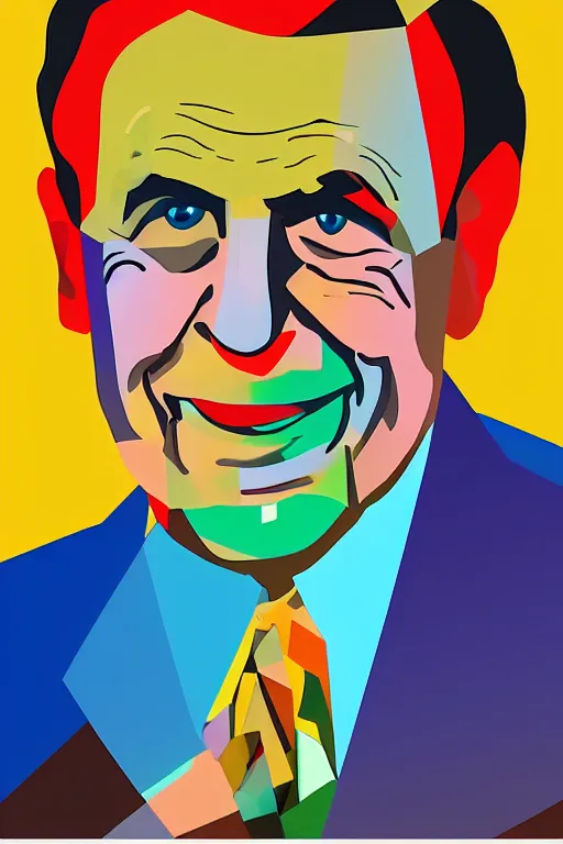 Prompt: cubist portrait of ratan tata cutout digital illustration cartoon colorful beeple